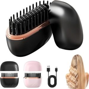 CUBIZ Capsule Hair Straightener & Styler | Mini Cordless Hair Straightener Comb | USB Rechargeable Portable Heat Hair Brush for Travel | Dual Use Straightening & Styling Tool